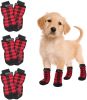 Chrismas Anti-Slip Dog Socks; Waterproof Paw Protectors with Reflective Straps Traction Control for Indoor & Outdoor Wear; 4pcs