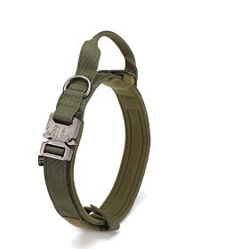 Tactical Dog Collar Military Dog Collar Adjustable Nylon Dog Collar Heavy Duty Metal Buckle with Handle for Dog Training (Color: Green, size: M)