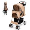 Foldable 4-Wheel Pet Stroller with Storage Basket