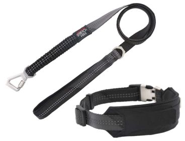 Pet Life 'Geo-prene' 2-in-1 Shock Absorbing Neoprene Padded Reflective Dog Leash and Collar (Color: black, size: small)